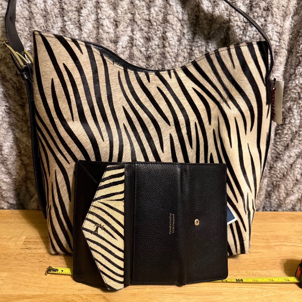 Ashwood Leather Zebra Tote Purse with matching Wallet